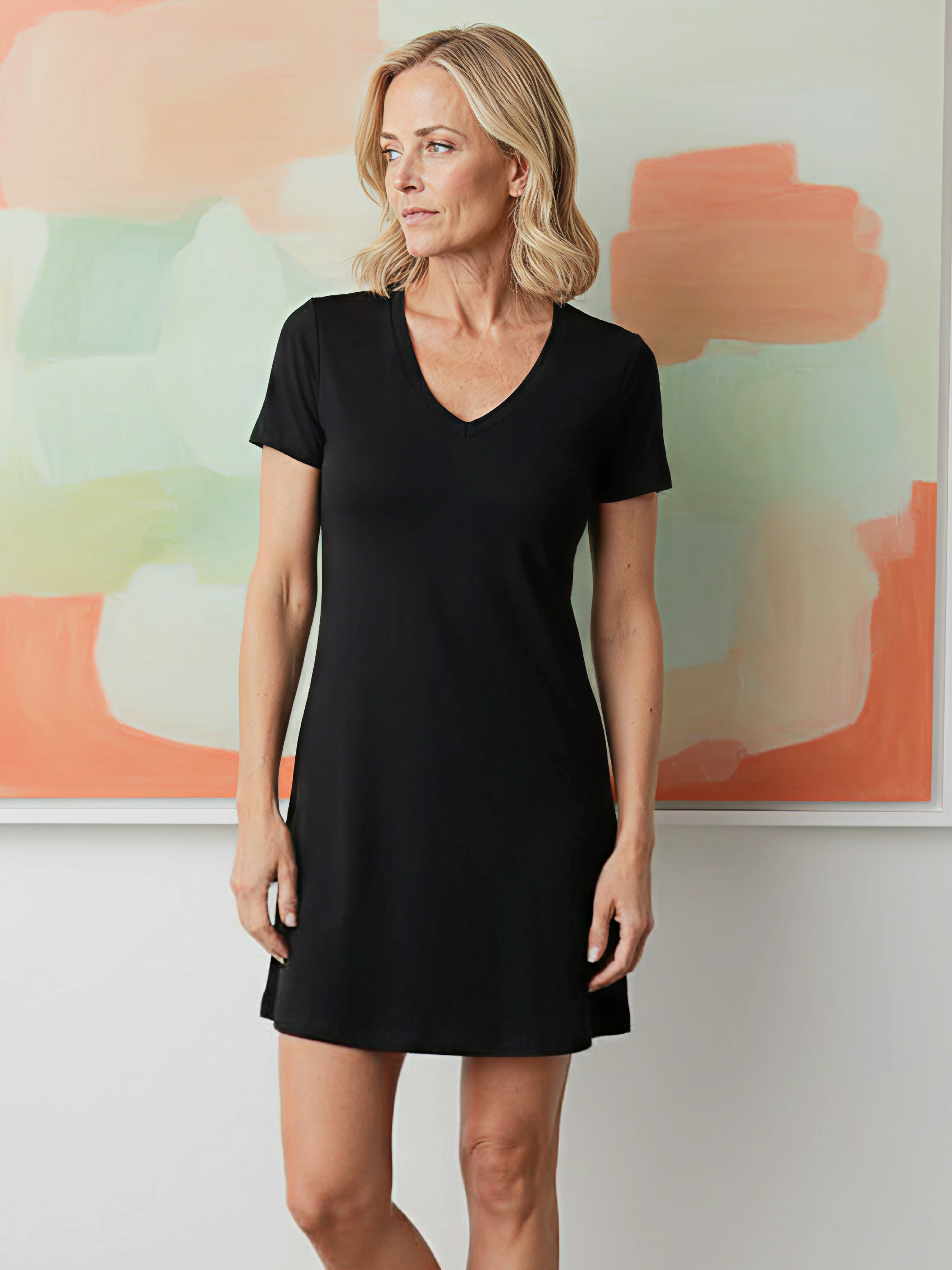 Eva V-Neck Sleepshirt in Black for Comfort and Night Sweat Relief