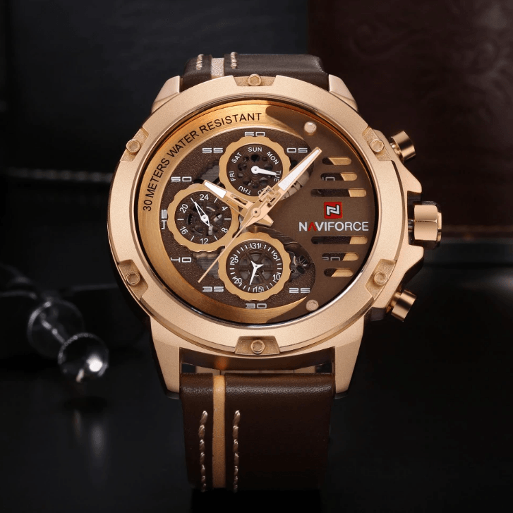 Men's Waterproof Sports Watch with Leather Band & Chronometers