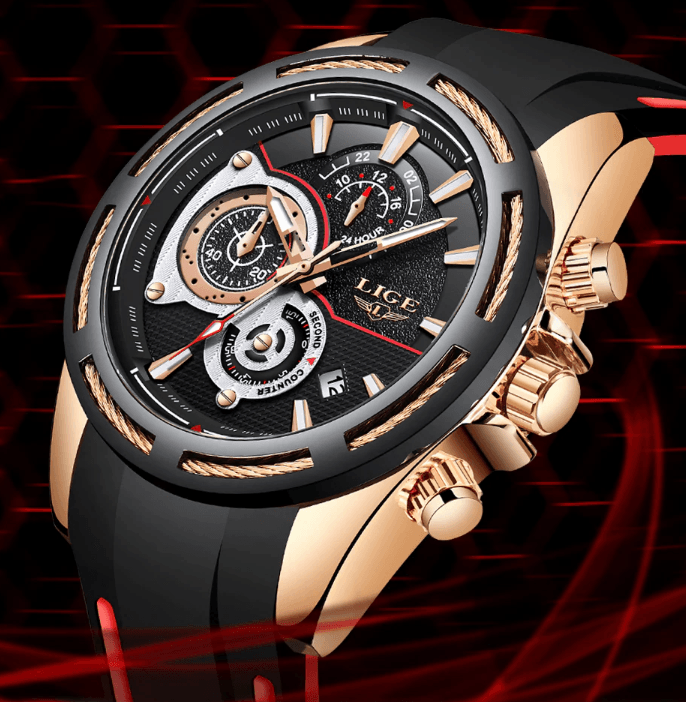 LIGE Men's Multifunction Sport Watch with Durable Rubber Strap