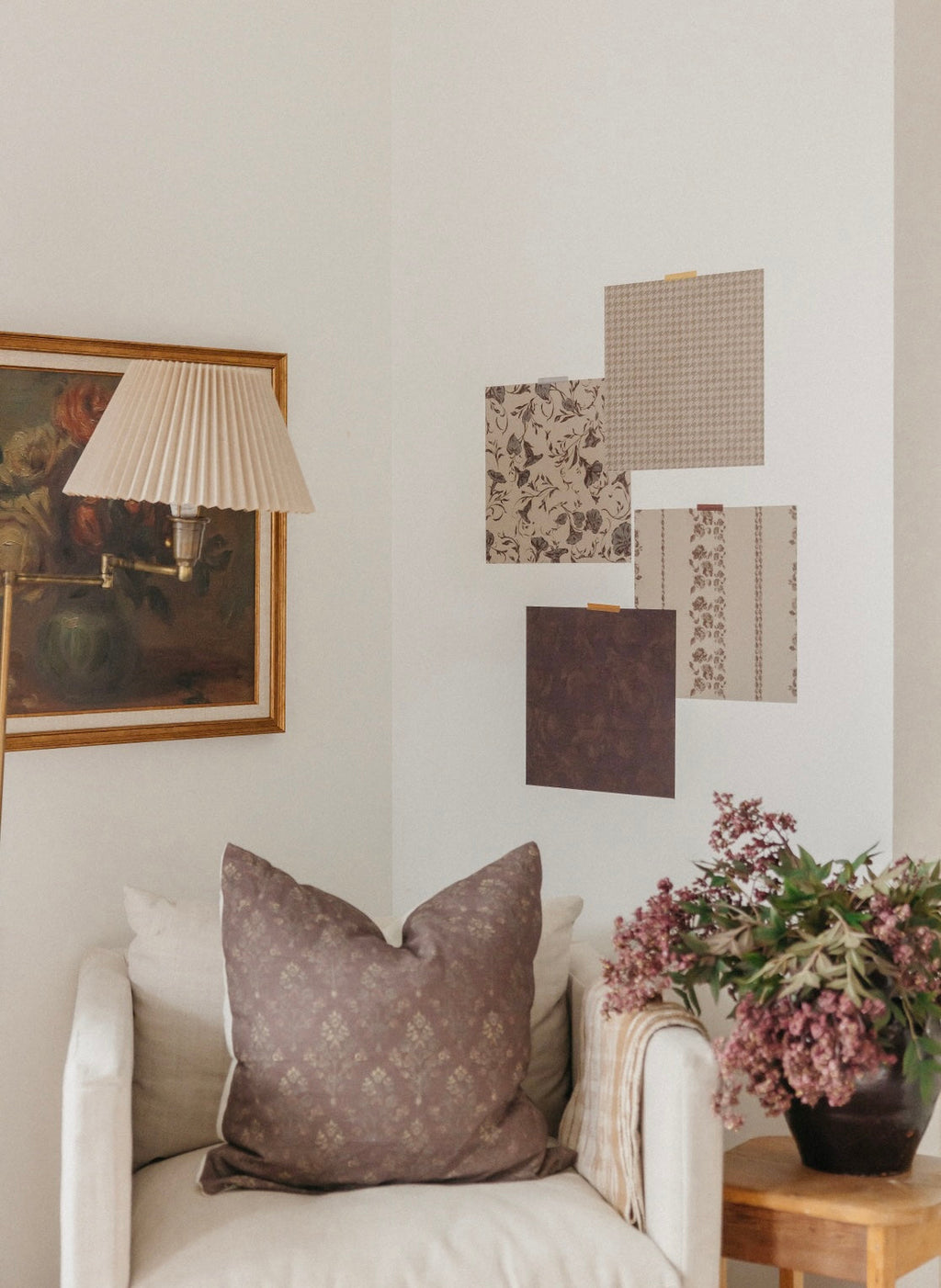 Mulberry Court Floral Removable Wallpaper in Beige and Brown