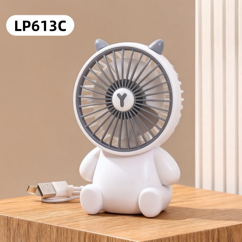 Cute Cartoon Bear Mini Desktop Fan - USB Rechargeable Handheld Fan