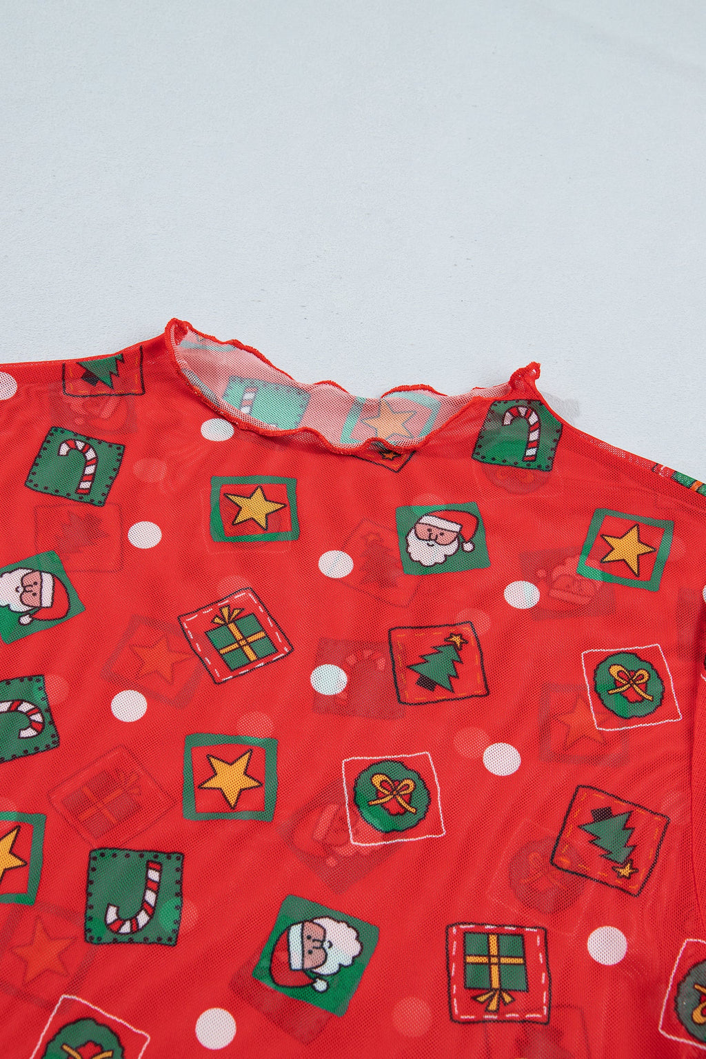 Christmas Polka Dot Sheer Mesh Long Sleeve Top