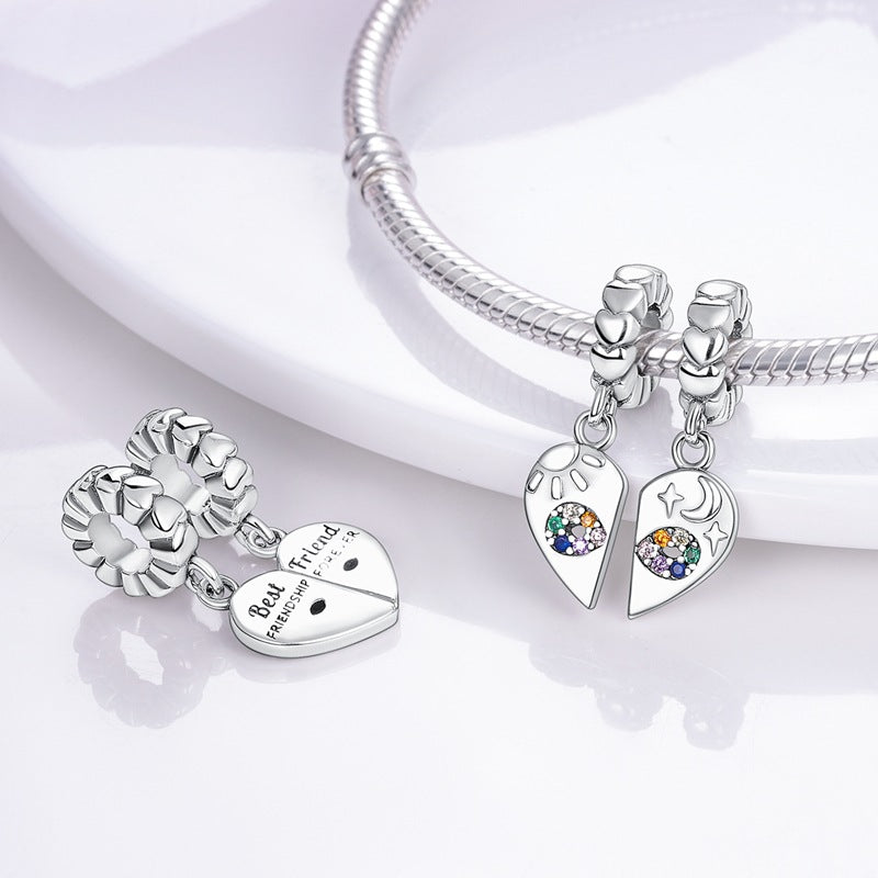 Sisterhood Friendship Heart Pendant Necklace, Silverplated Charm