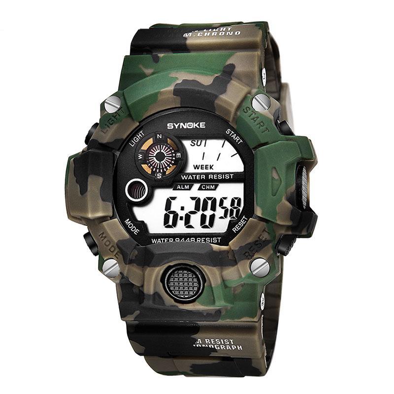 Military Camo Dual Time LED Digital Watch Shock Resistant