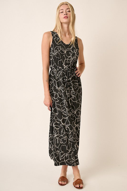 Side Slit Flower Print V-Neck Dress – Sleeveless Floral Dress