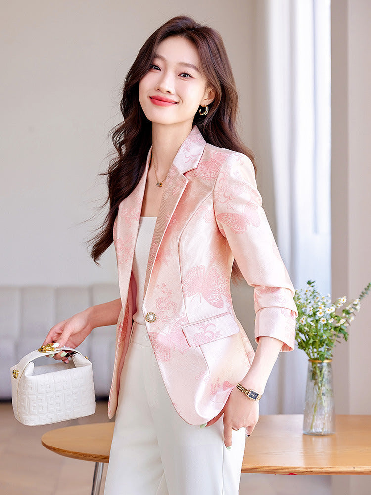 Women's Elegant Slim-Fit Satin Suit Blazer – Pocket Detail Long Sleeve