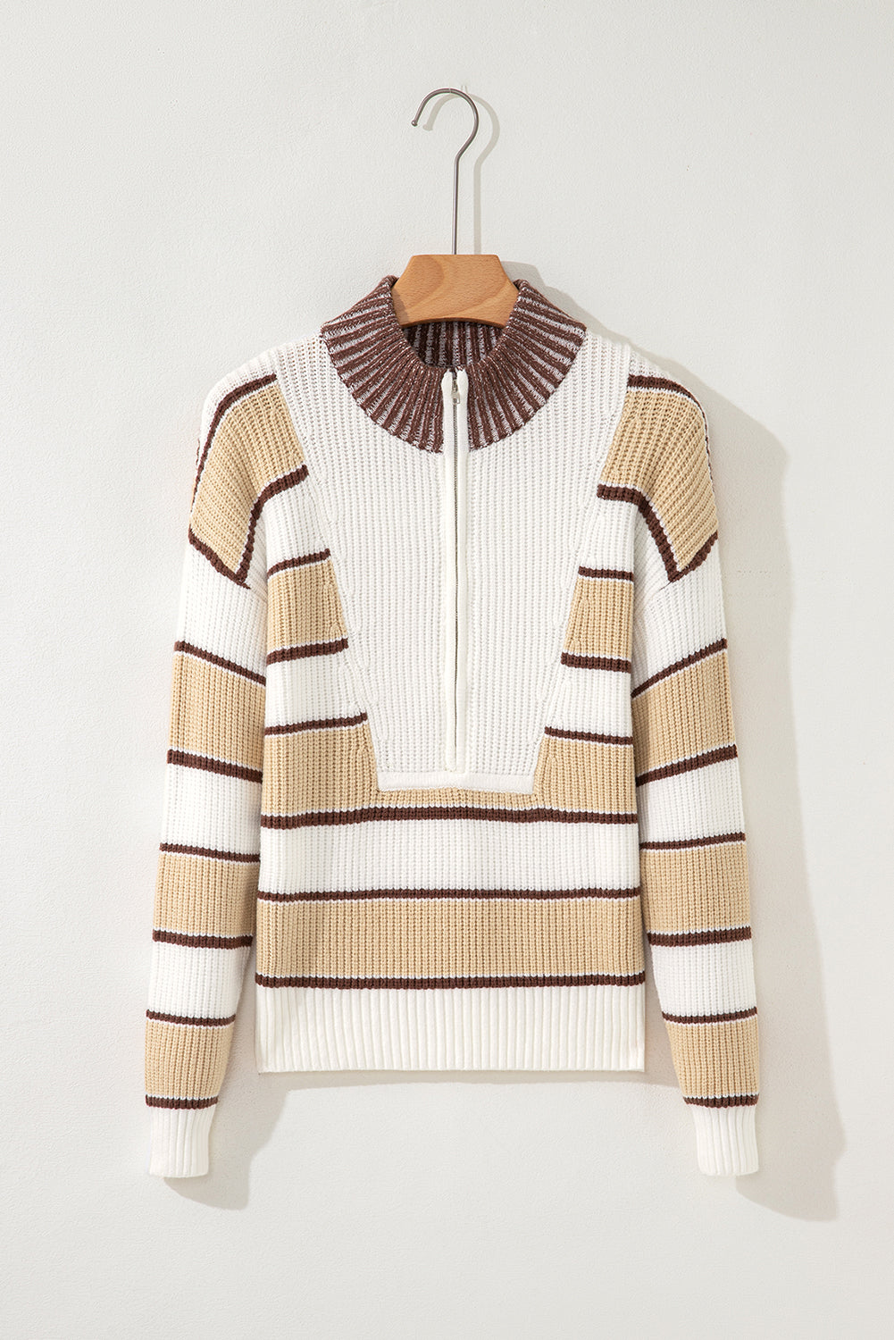 Stripe Half-Zip Drop Shoulder Sweater