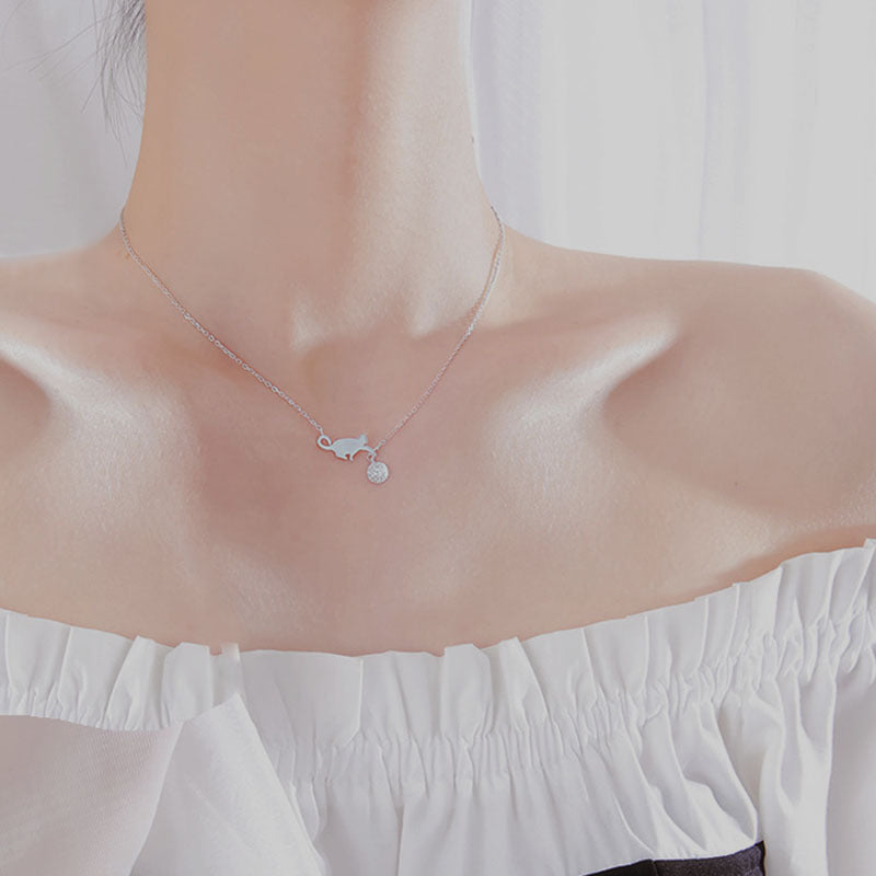 Niche Influencer Silver Necklace With A Cat Pendant For Women