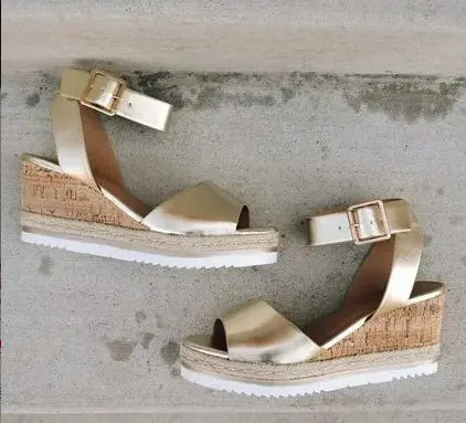 Women's Comfortable Cork Wedge Sandals with Buckle Closure - Image 10