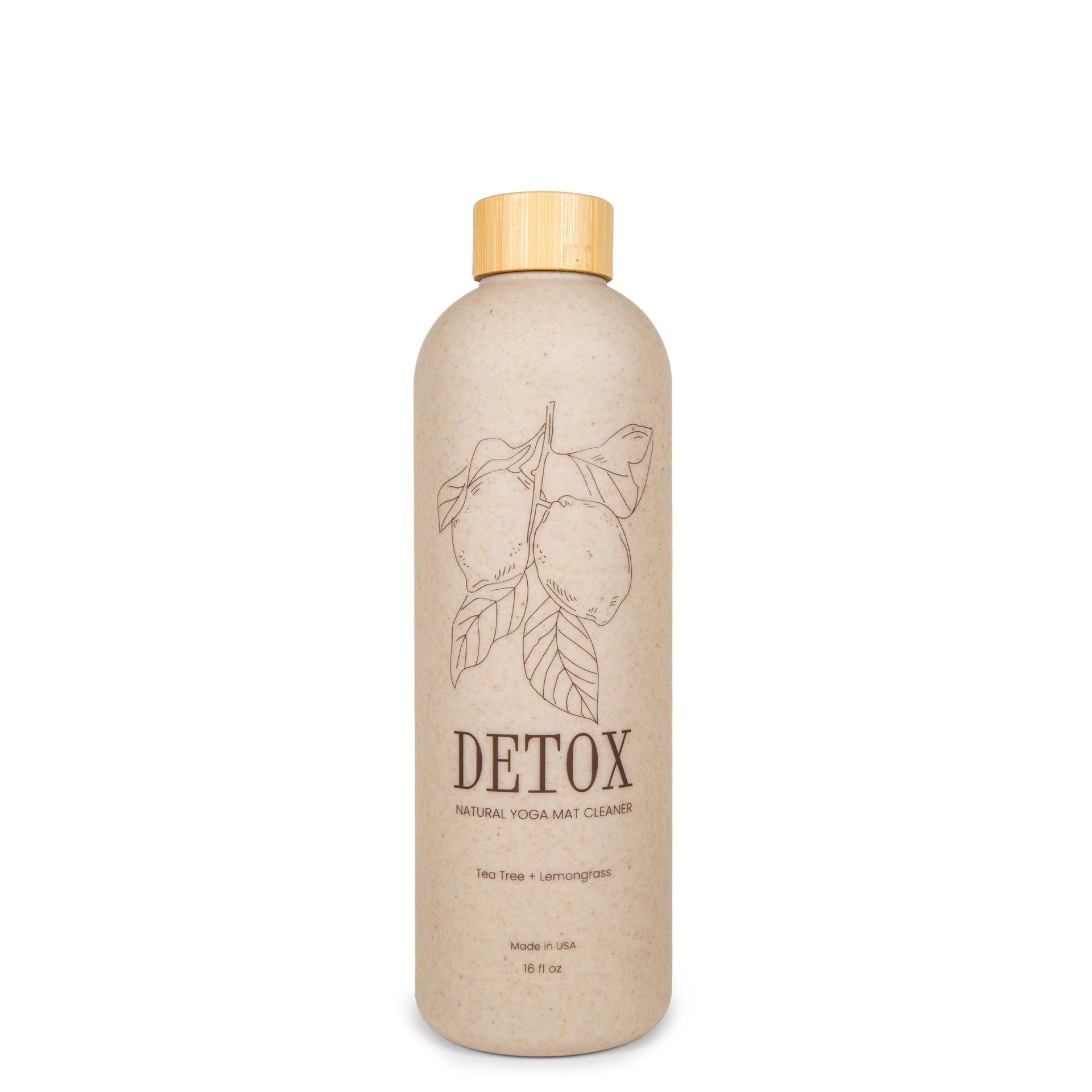 16 fl oz bottle of natural yoga mat cleaner in a minimalist beige and tan aesthetic.