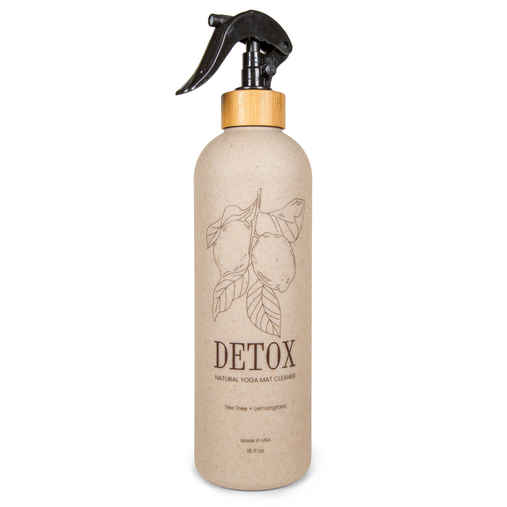 16oz yoga mat cleaner in a sustainable wheat straw bottle with a minimalist design.