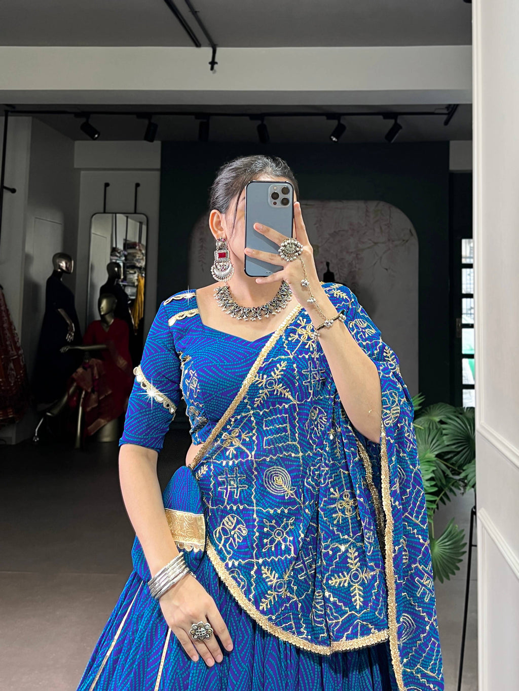 Blue Georgette Bandhej Print Lehenga with Gota Patti Lace