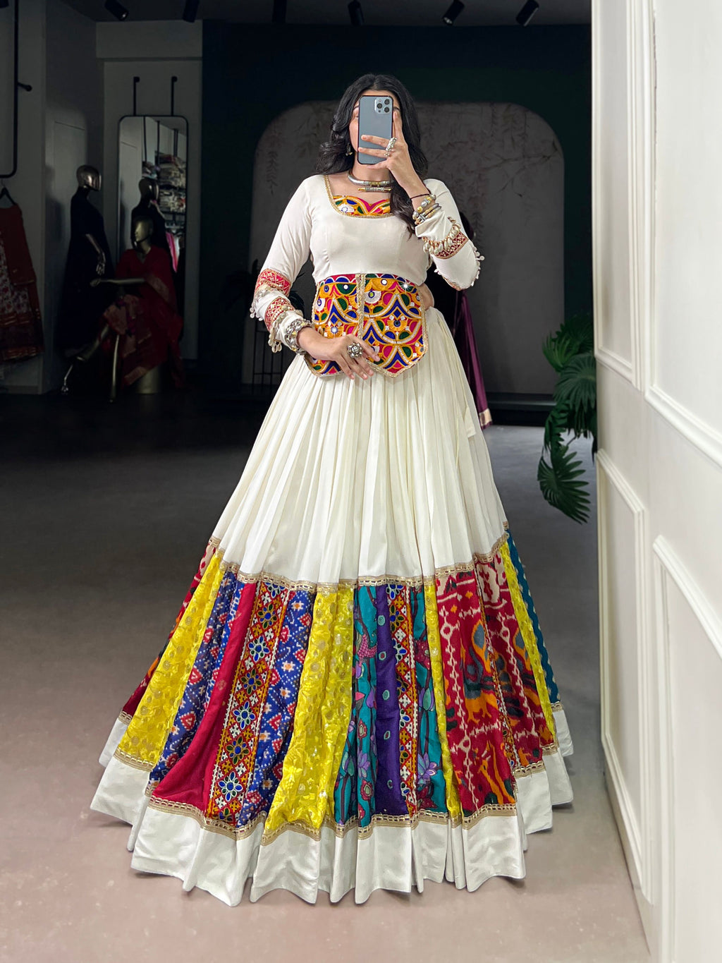 Lorenvalley Fashion White Pure Rayon Multi Colour Patch With Lace Touch Up Lehenga Choli