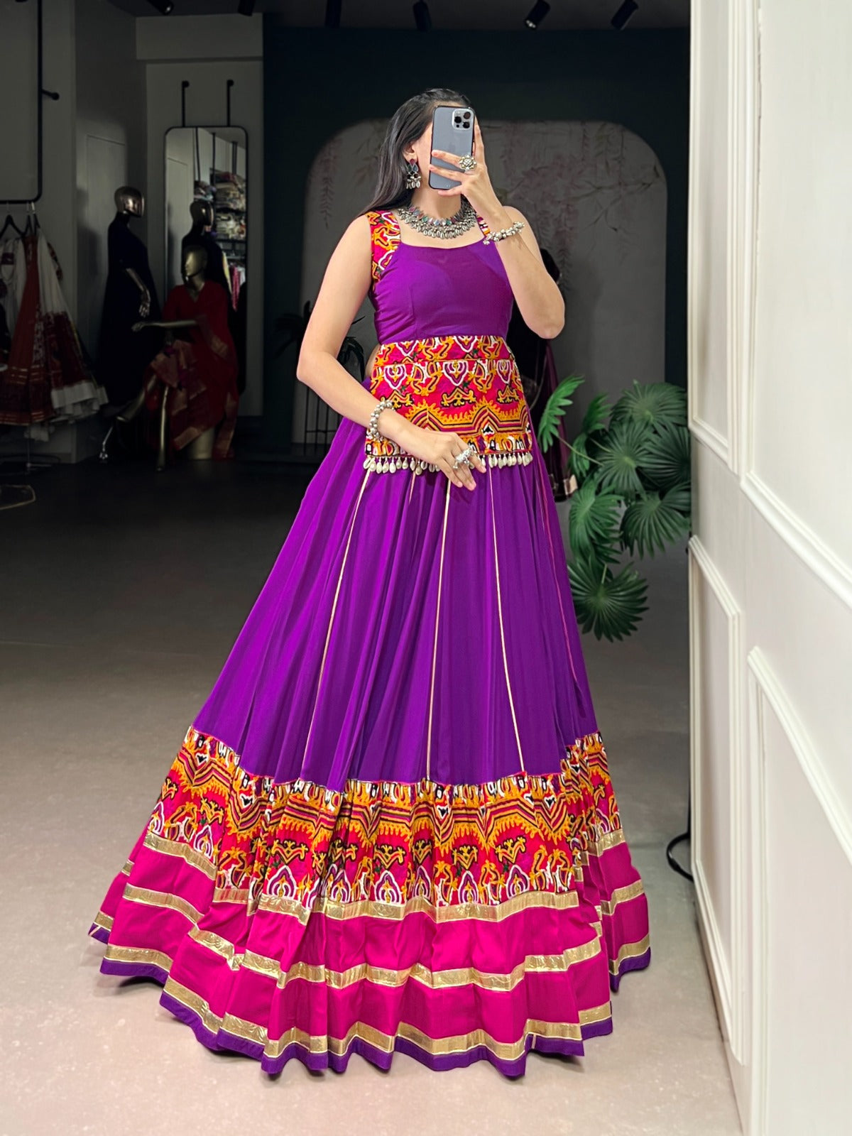 Purple Pure Rayon Lehenga Choli with Gamthi Work & Gota Patti