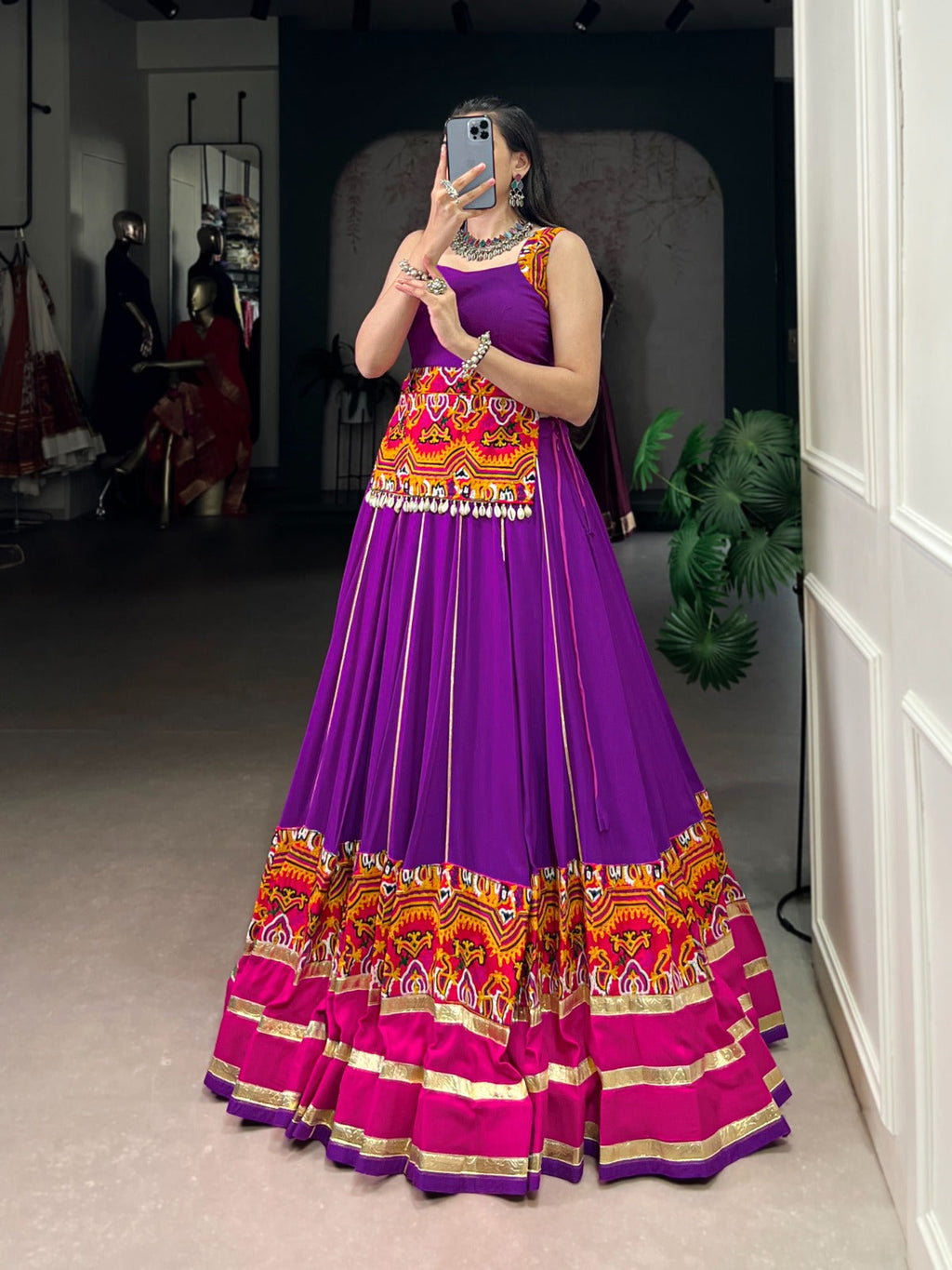 Purple Pure Rayon Lehenga Choli with Gamthi Work & Gota Patti
