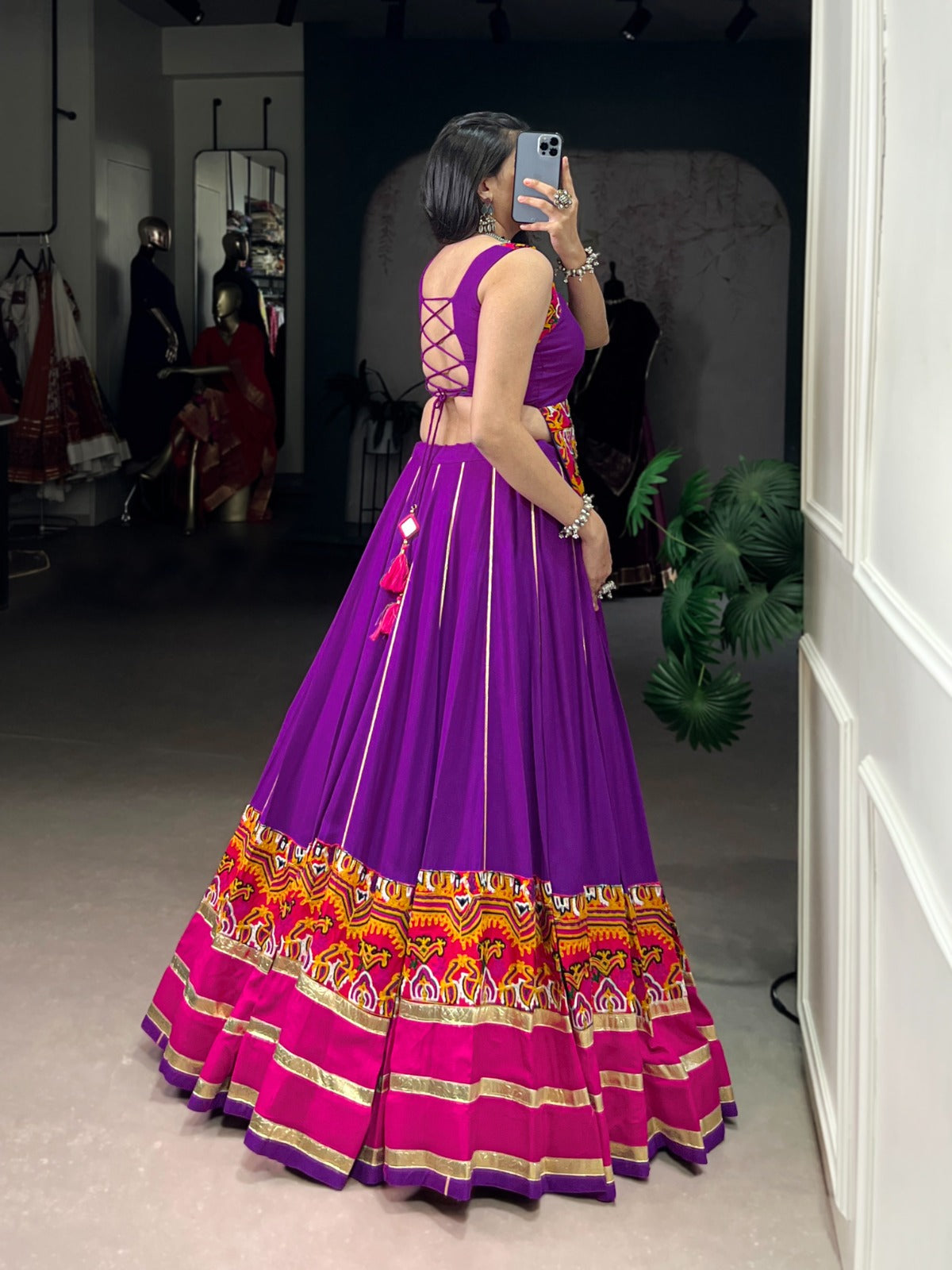 Purple Pure Rayon Lehenga Choli with Gamthi Work & Gota Patti