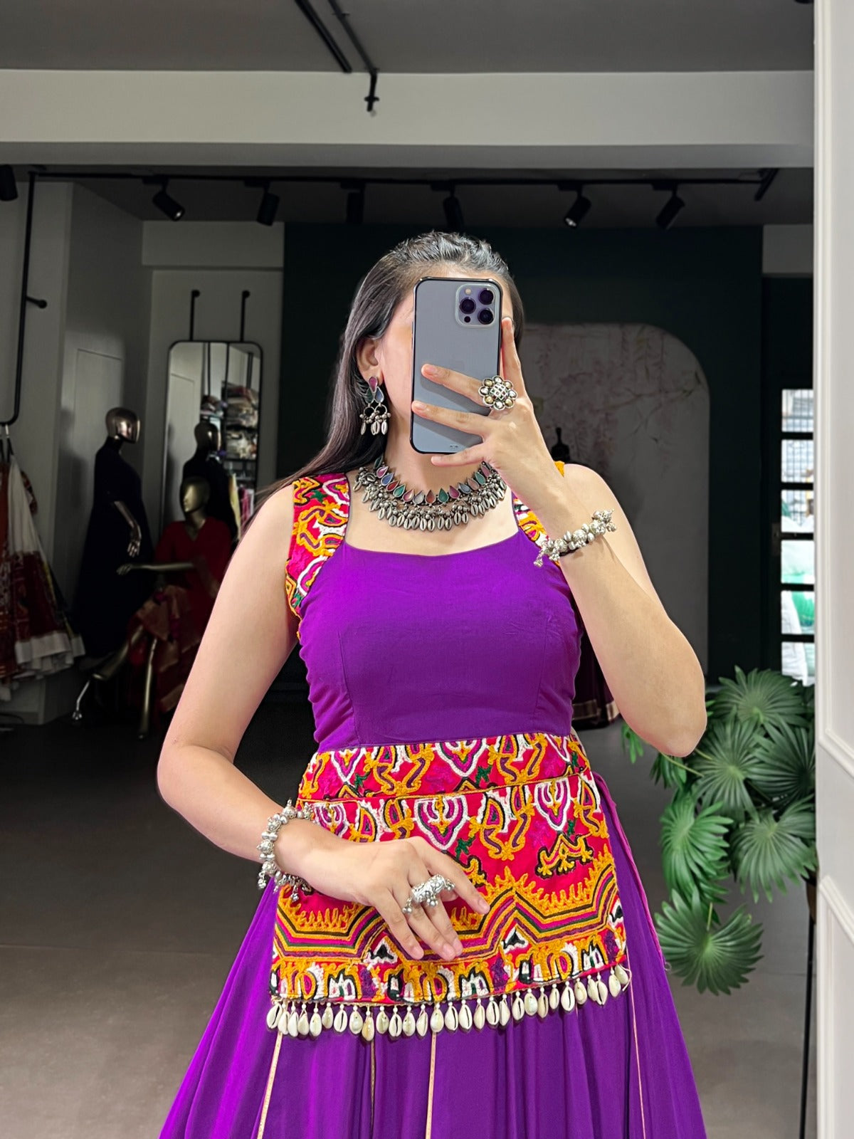Purple Pure Rayon Lehenga Choli with Gamthi Work & Gota Patti