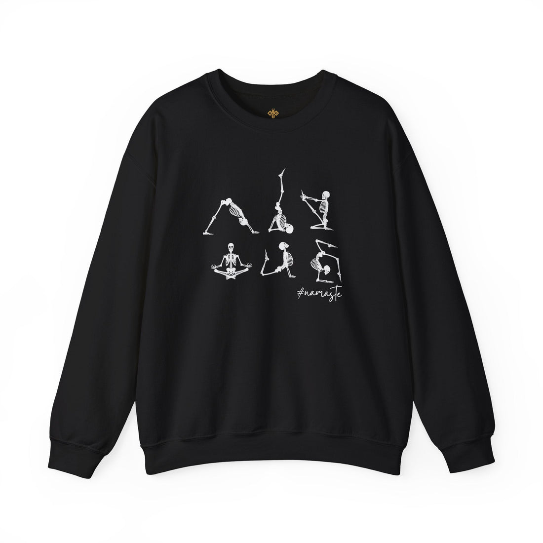 Namaste Halloween Yoga Skeleton Sweatshirt | Cozy Gildan Unisex Crewneck, Three Bees Co. Fall Fashion, Halloween Apparel, Spooky Season Essentials