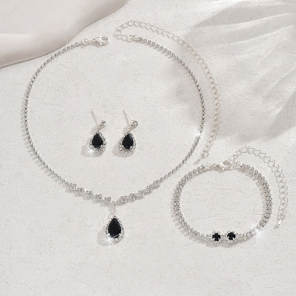 Factory Supply Wholesale Explosions Crystal Zircon Necklace Earrings Bracelet Three-piece Set Of Suit Jewelry