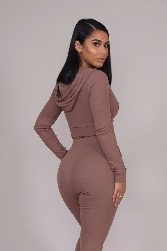 Brown Cropped Hoodie with Front Zip | Casual Style