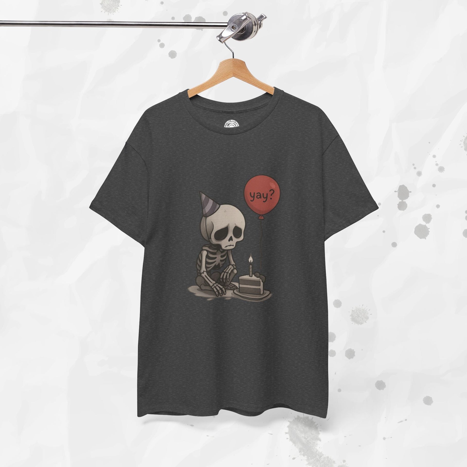 Yay? Skeleton Birthday Graphic T-Shirt - Available in Grey and Red - Image 24