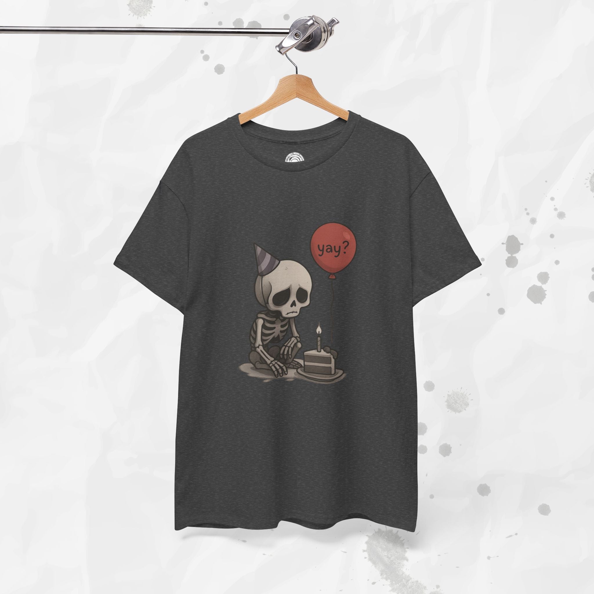 Yay? Skeleton Birthday Graphic T-Shirt - Available in Grey and Red - Image 24