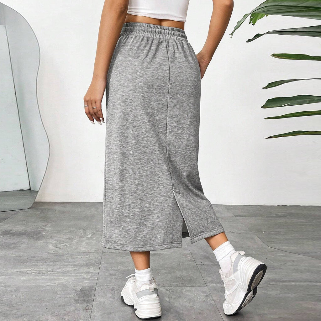 Women’s Elastic Waist Solid Midi Skirt Sporty Commute Wear