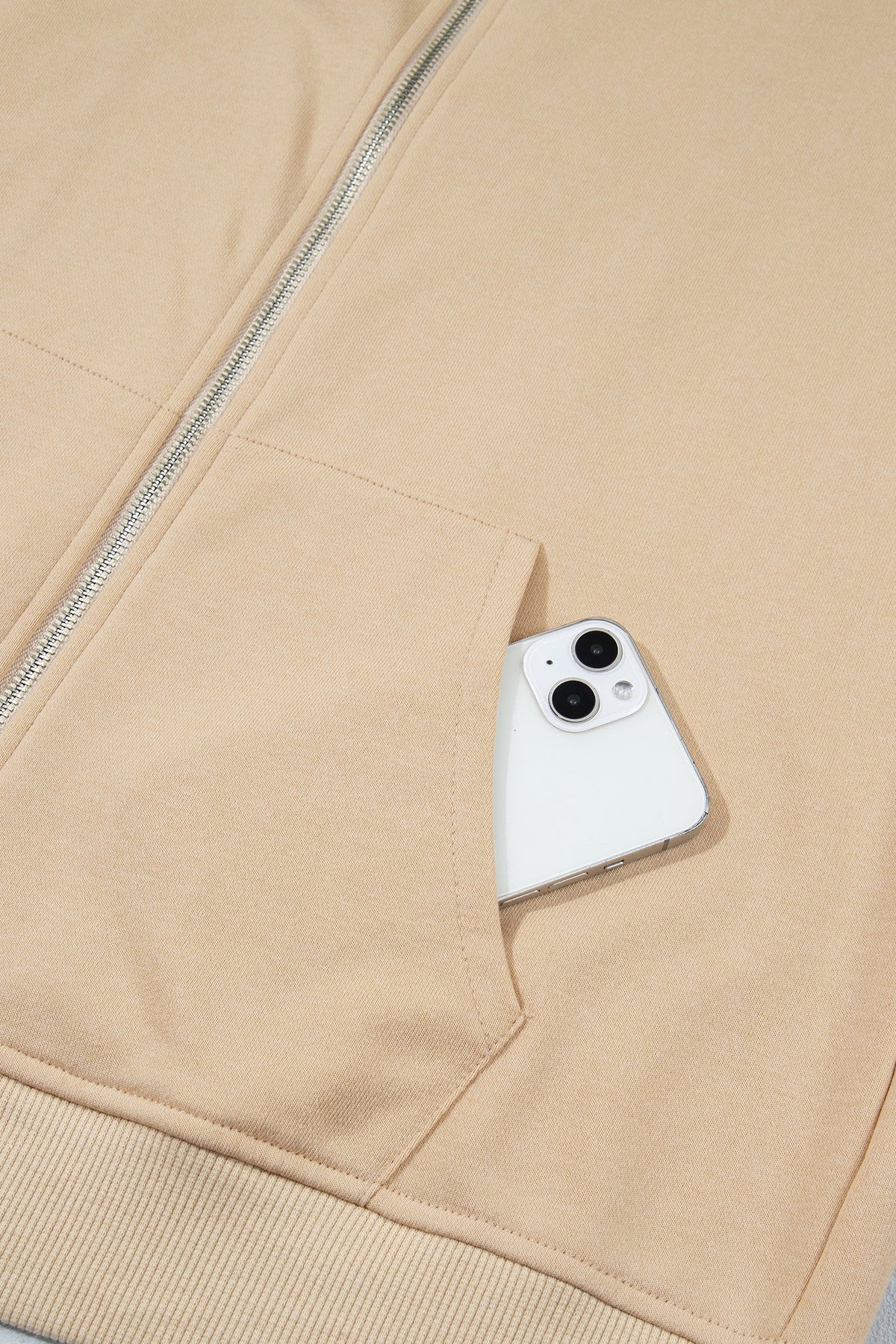Polka Dot Drop Shoulder Zip-Up Hooded Sweatshirt
