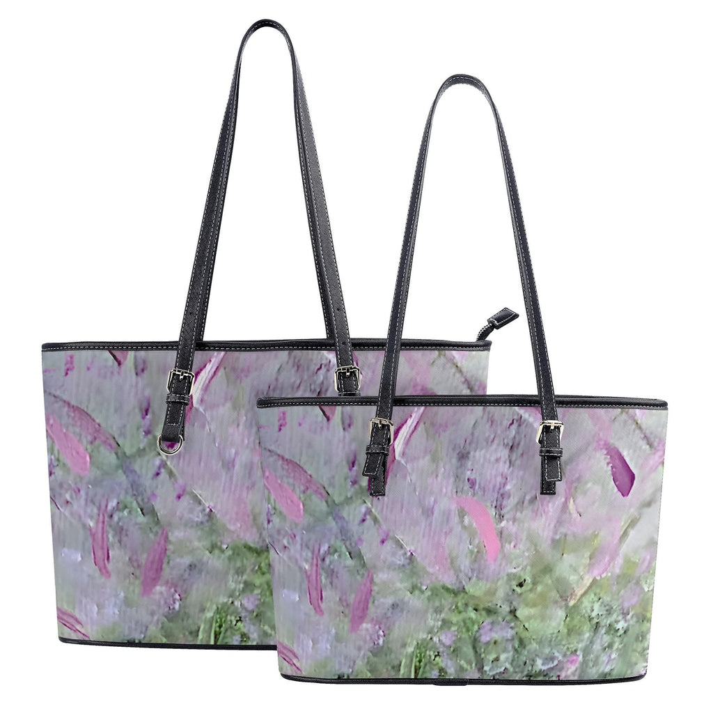 Misty Lavender Garden Leather Tote Bag