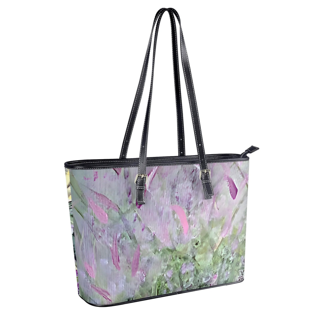 Misty Lavender Garden Leather Tote Bag