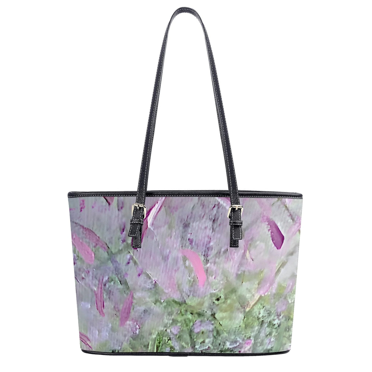 Misty Lavender Garden Leather Tote Bag
