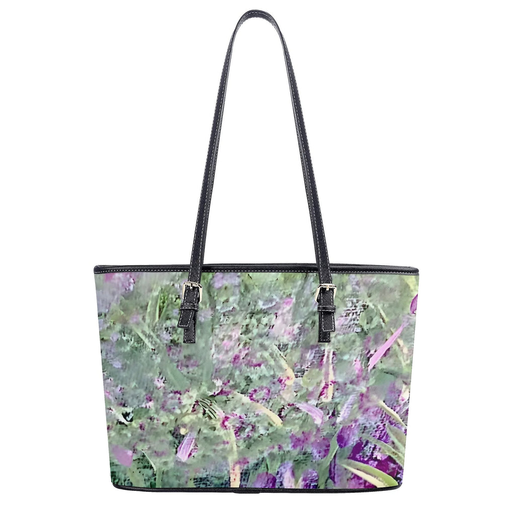 Misty Lavender Garden Leather Tote Bag