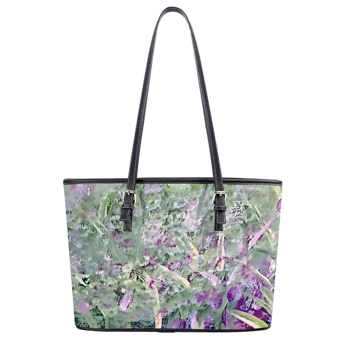 Misty Lavender Garden Leather Tote Bag