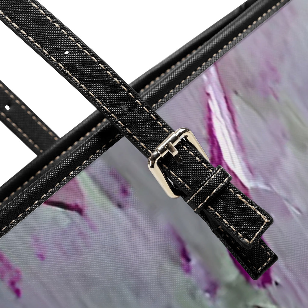 Misty Lavender Garden Leather Tote Bag