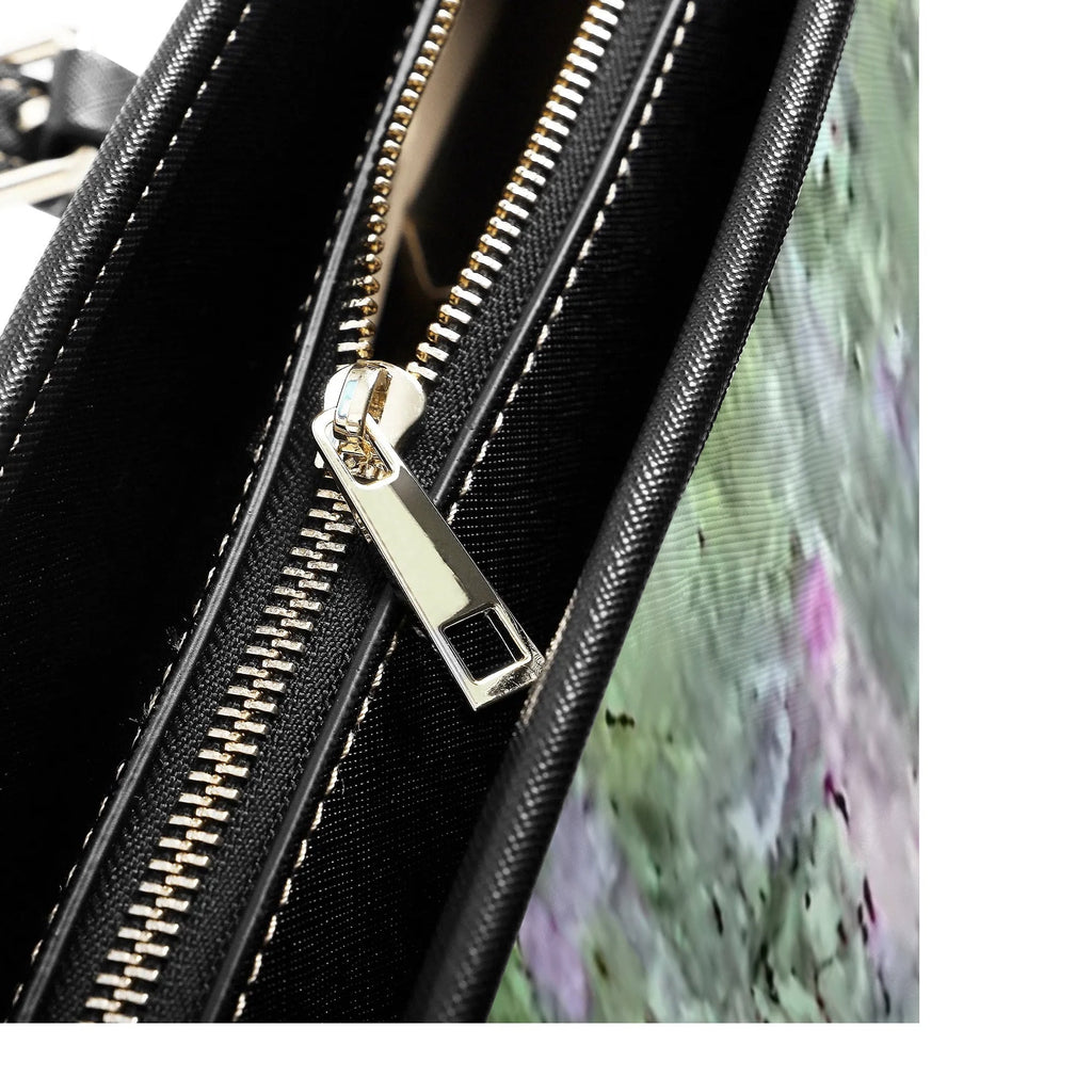 Misty Lavender Garden Leather Tote Bag
