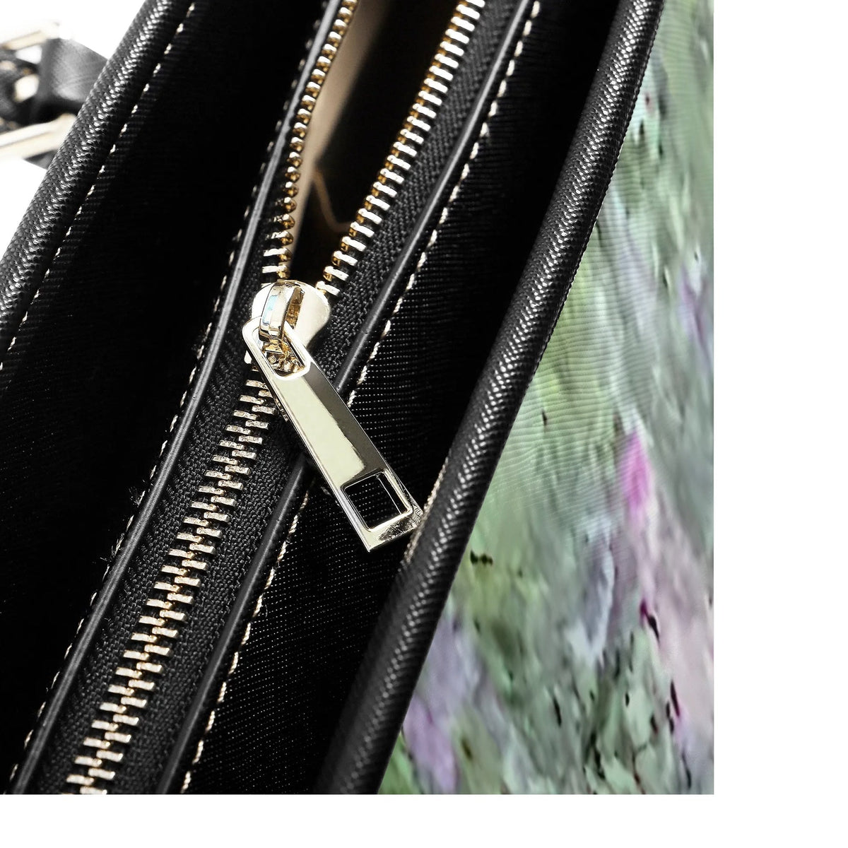 Misty Lavender Garden Leather Tote Bag