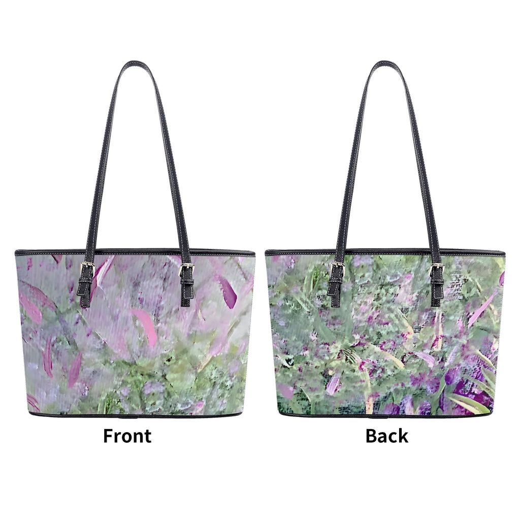 Misty Lavender Garden Leather Tote Bag