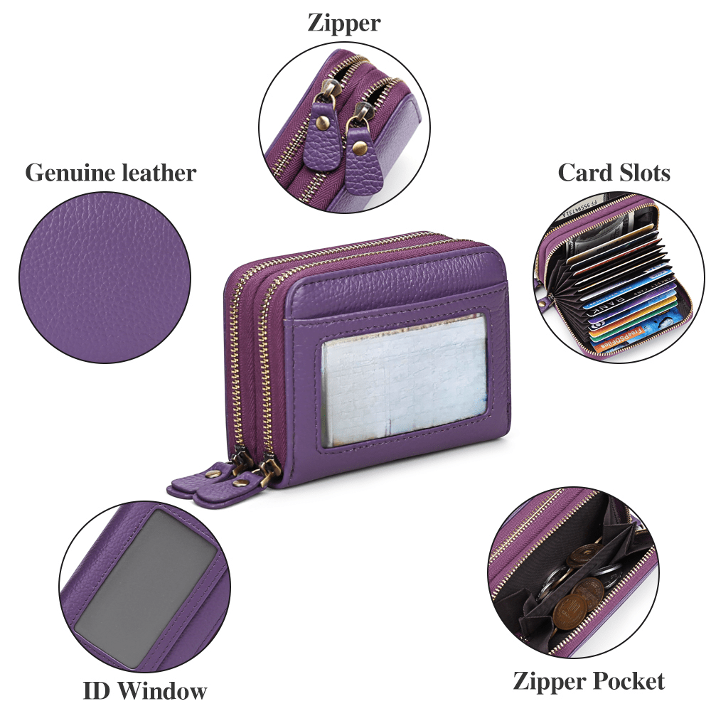 Genuine Leather RFID Wallet Small Zipper Card Holder
