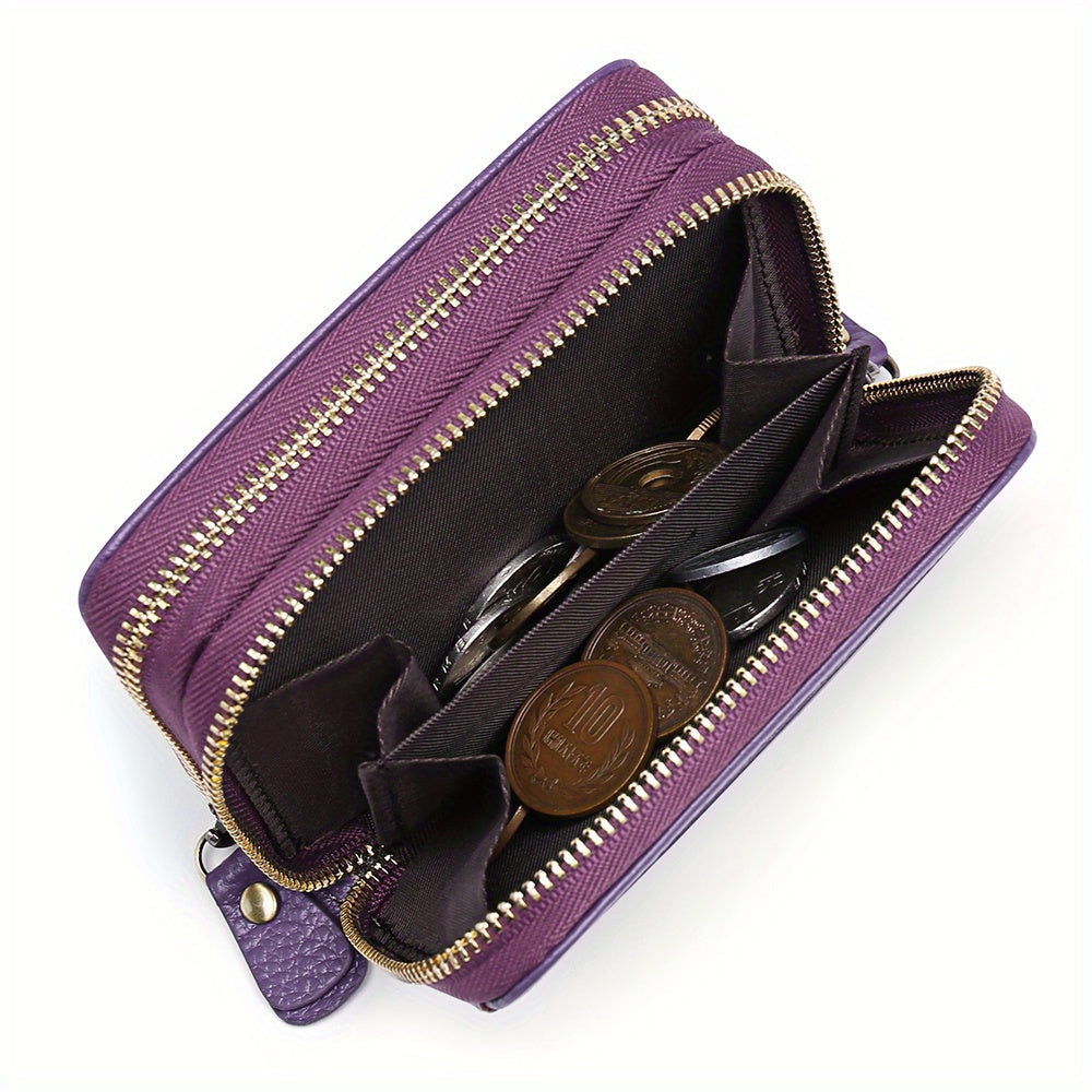 Genuine Leather RFID Wallet Small Zipper Card Holder