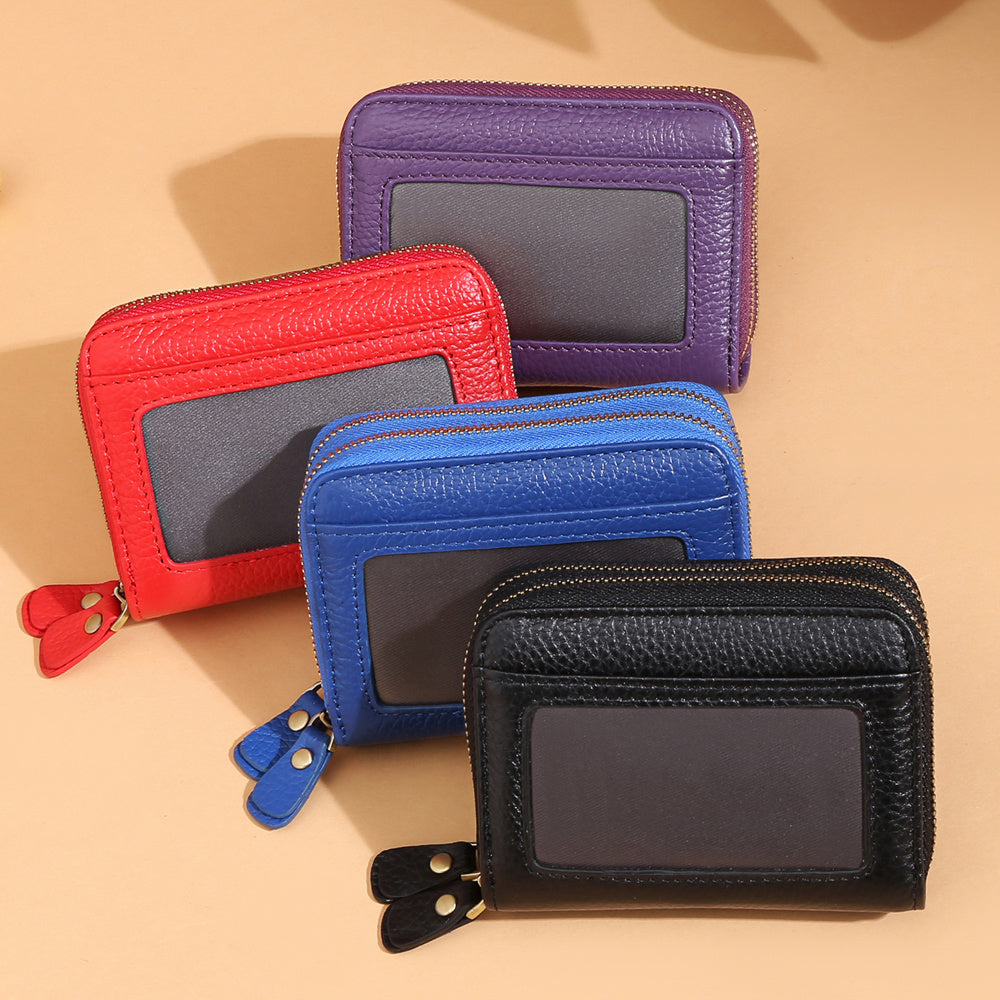 Genuine Leather RFID Wallet Small Zipper Card Holder