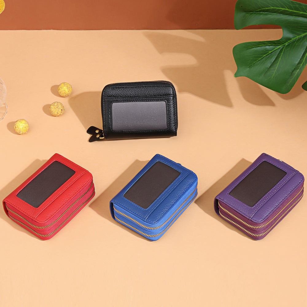 Genuine Leather RFID Wallet Small Zipper Card Holder