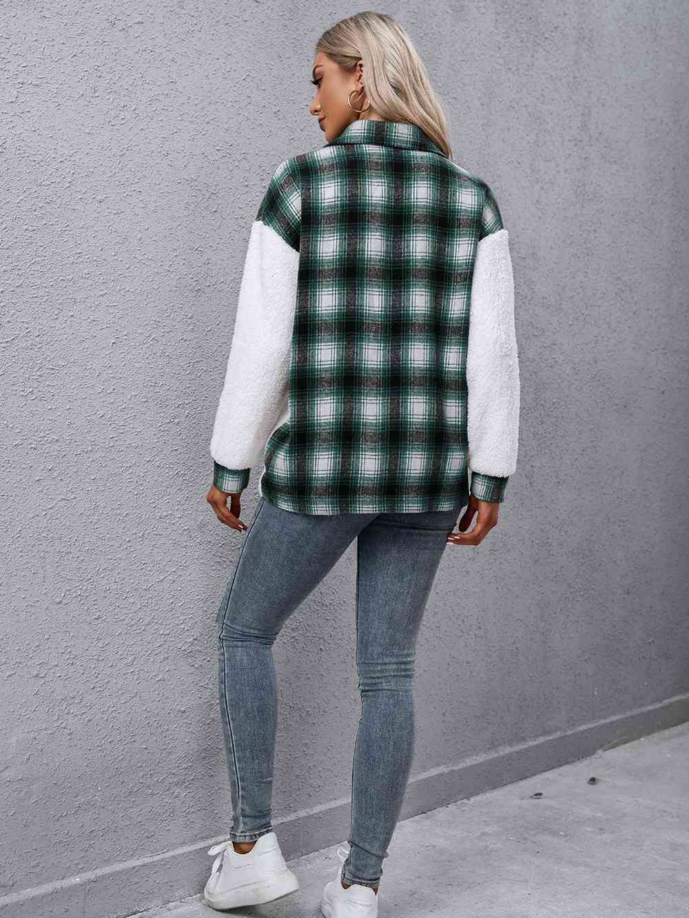 Modern Plaid Collared Button-Down Jacket for Women