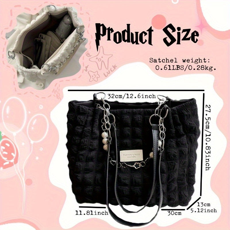 Women's Pleated Bubble Shoulder Bag with Decorative Chain Accent - Image 3