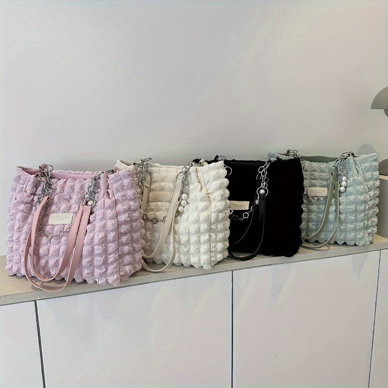 ] Elegant Women's Structured Pleated Bubble Shoulder Bag