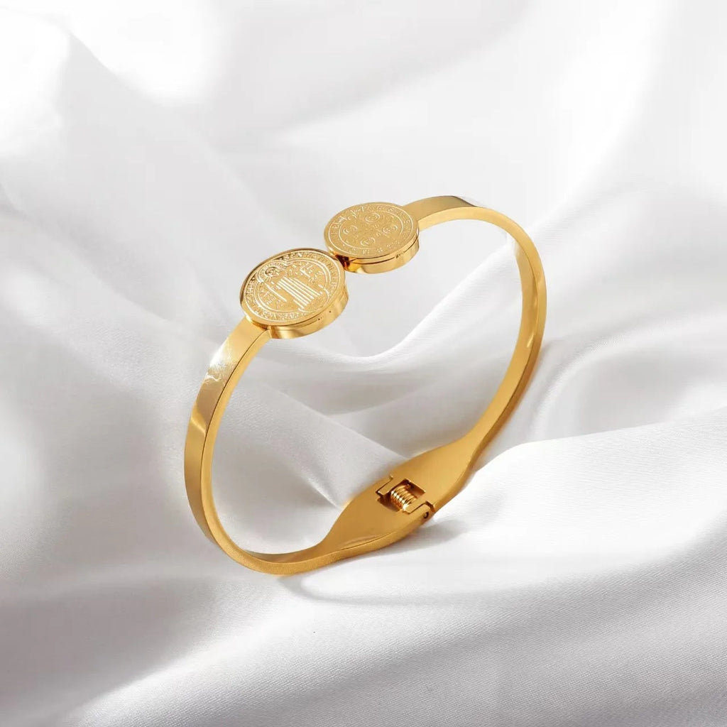 Gold Stainless Steel Religious Priest Spring Hinge Bracelet