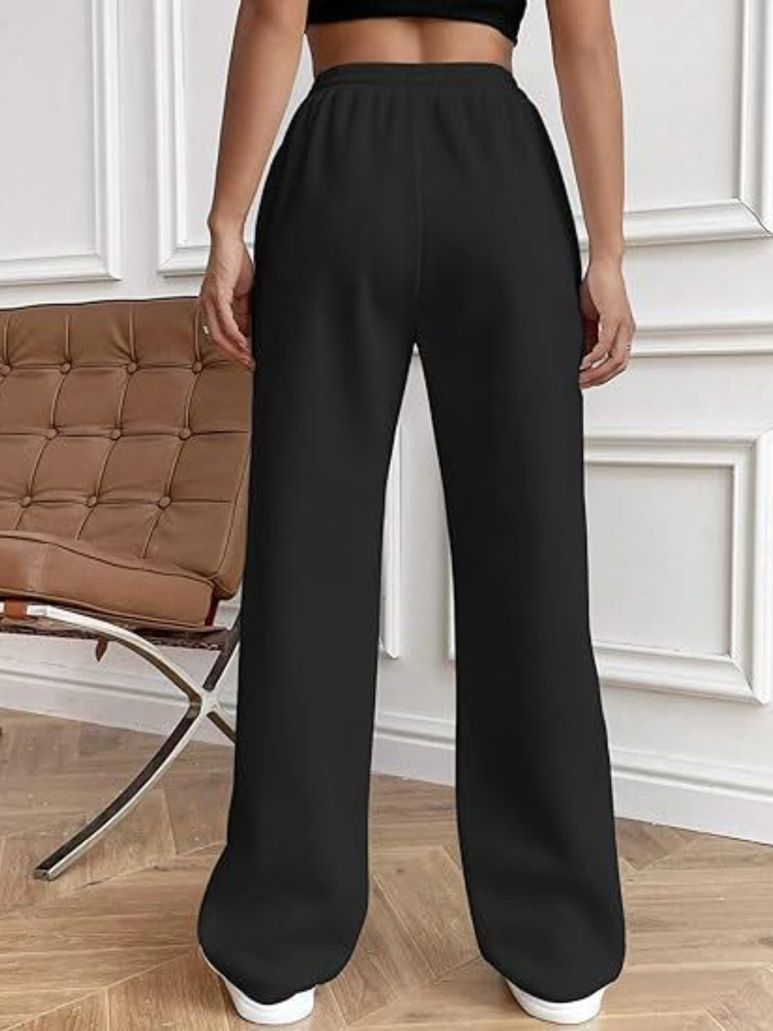 Women's High-Waisted White Drawstring Wide Leg Pants with Pockets - Image 15