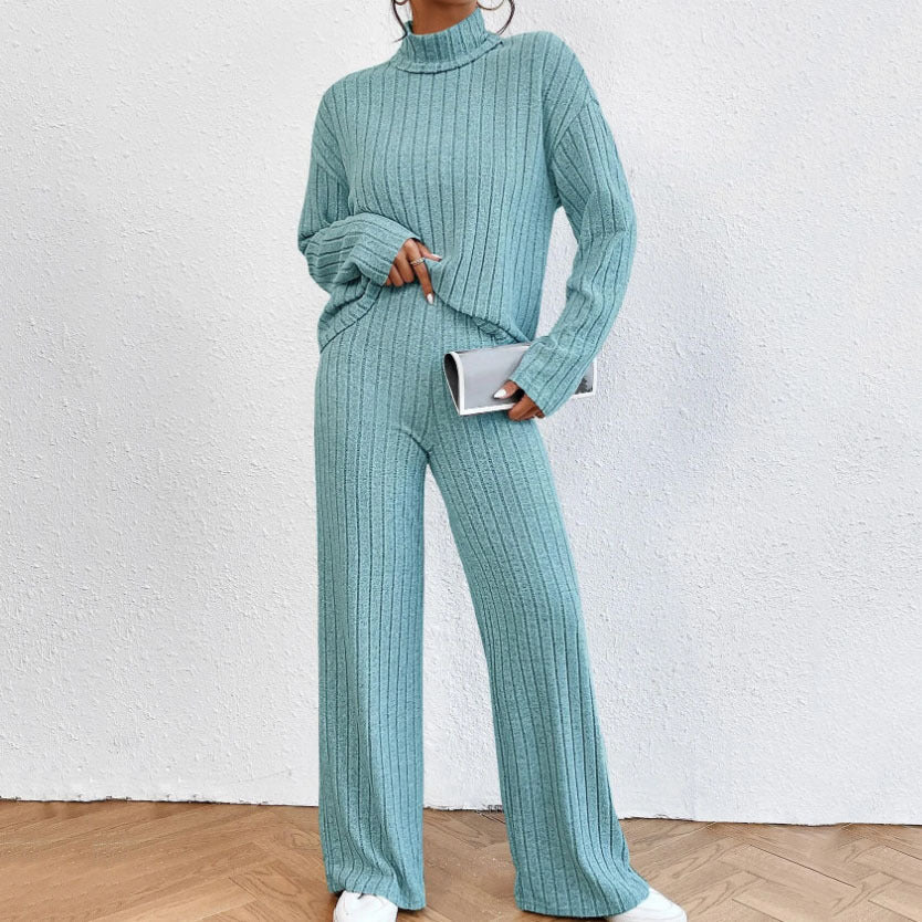 Women's Turtleneck Long-Sleeve Sweater and Loose Trouser Set