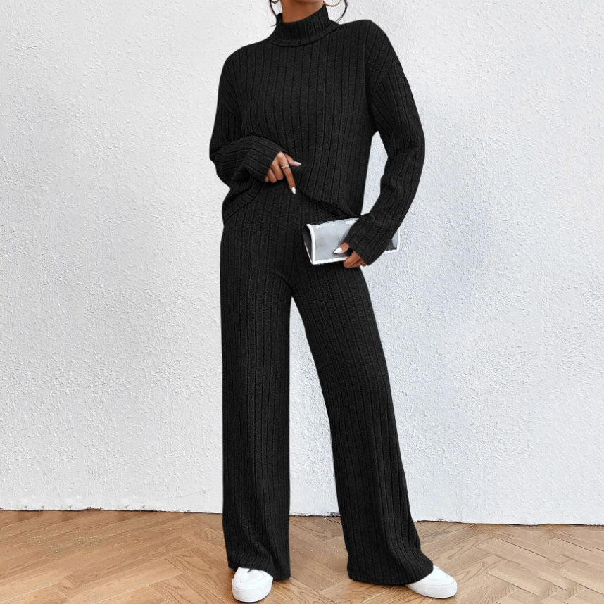 Women's Turtleneck Long-Sleeve Sweater and Loose Trouser Set