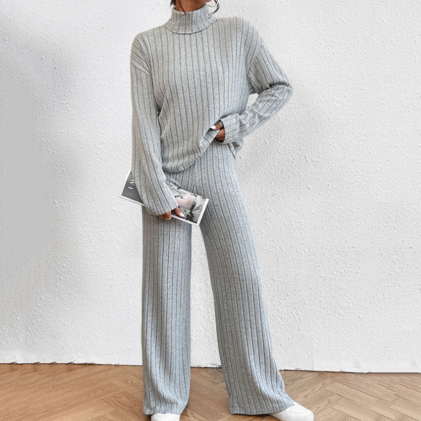 Women's Turtleneck Long-Sleeve Sweater and Loose Trouser Set