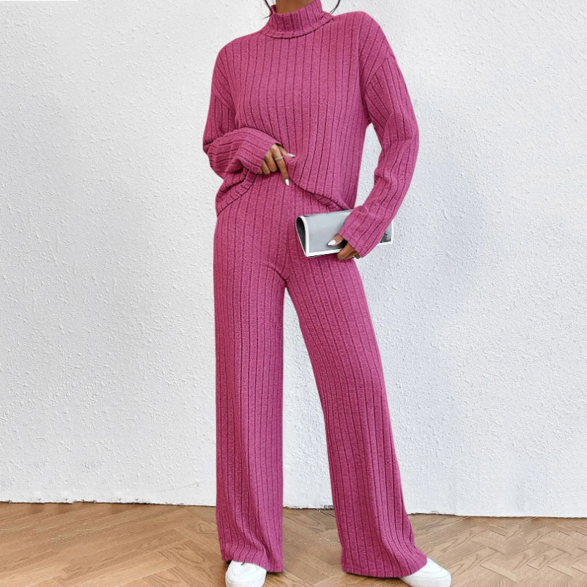 Women's Turtleneck Long-Sleeve Sweater and Loose Trouser Set